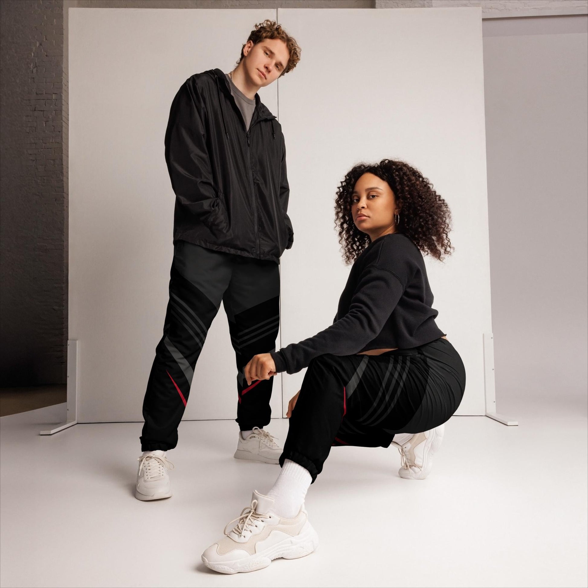 Black geo Unisex track pants - Sweet Ki Designs